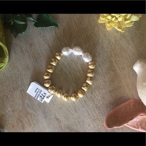 NWT Gold Bangle with 3 Freshwater Pearls